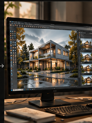 Photorealistic architectural visualization on monitor